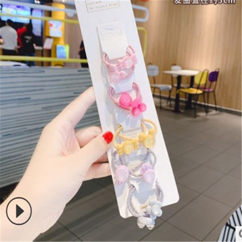 5PCS Lovely Flower Princess Headwear Baby Headdress Girls Hair Accessories Kids Elastic Hair Bands Children Hair Ropes: E