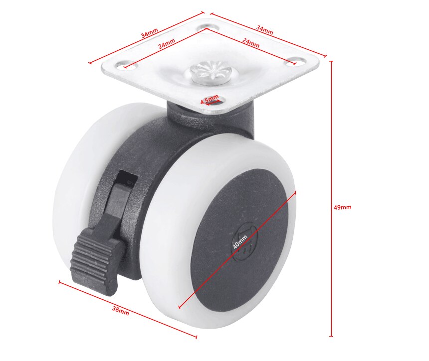 Myhomera 4x 1.5 tums universal mute möbelhjul hjul 8mm skruv/plåt kraftiga svängbara länkhjul rullar gummibroms: Platta med broms