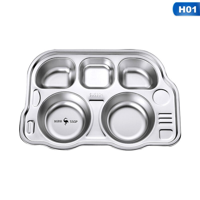 1pc Stainless Steel Divided Dinner Tray Lunch Container Food Plate for School Canteen 5 Section