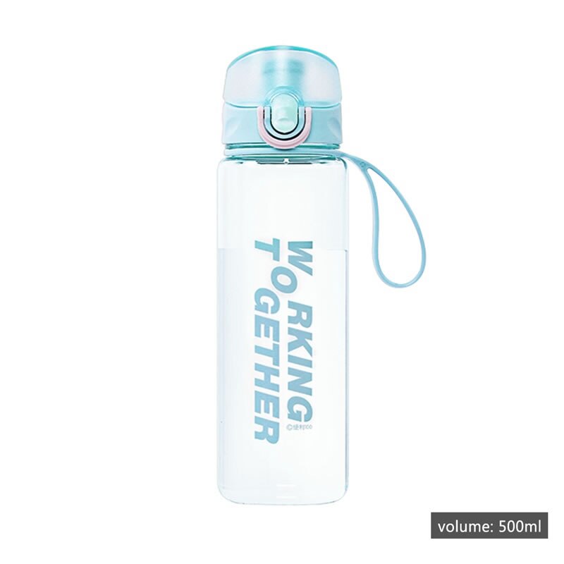 500ml gennemsigtig sport vandflaske med reb plastik drikkevandskedel med høj kapacitet bærbar rejse protein shaker drinkware: Alfabetblåt