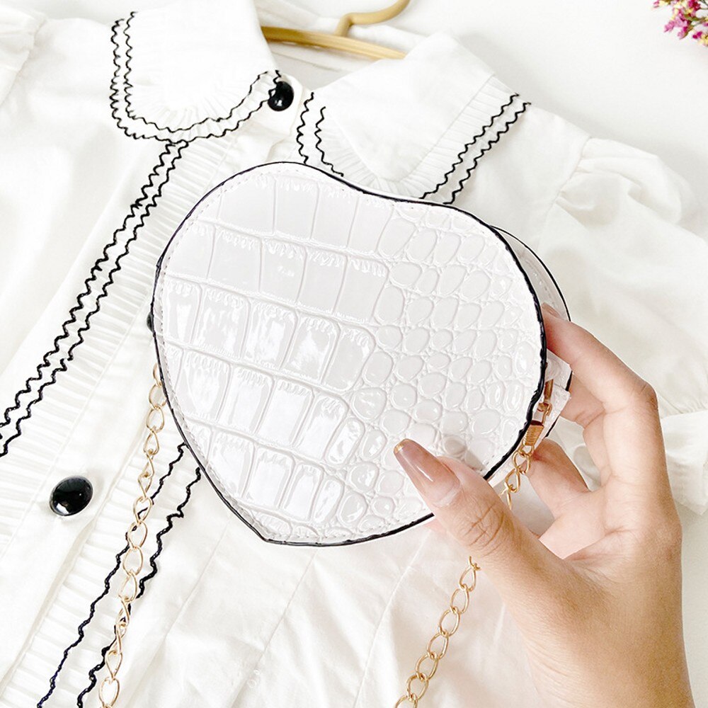 Bolso de hombro clásico para mujer, bandolera con forma de corazón, informal, de: Blanco