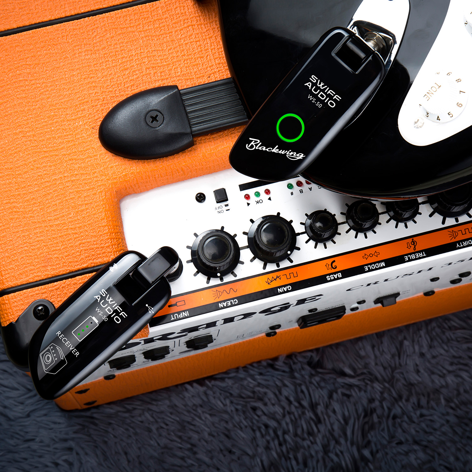 SWIFF WS-50 UHF guitarra Digital transmisor inalámbrico + sistema receptor batería recargable incorporada para guitarra eléctrica bajo