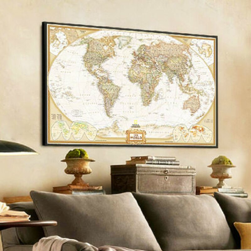 72x47cm Big Size Vintage Journal Poster Retro World Globe Poster Decoration For Office School Maps World Map On The Wall