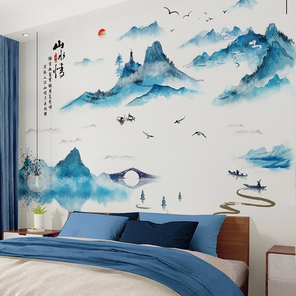 Kinesisk stil wallstickers soveværelse dekorative vinyl decals boligtilbehør stue fliser væg panel dør sticker tapet
