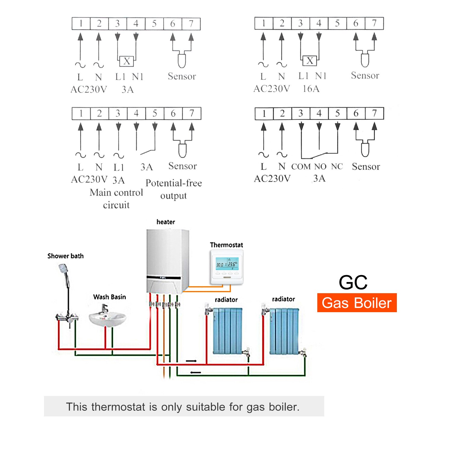 Programmable Smart Thermostat for Water Heating Turn On/Off Actuator Buit-in Sensor with Backlight Digital Temprature Controller: Gas Boiler Thermosta
