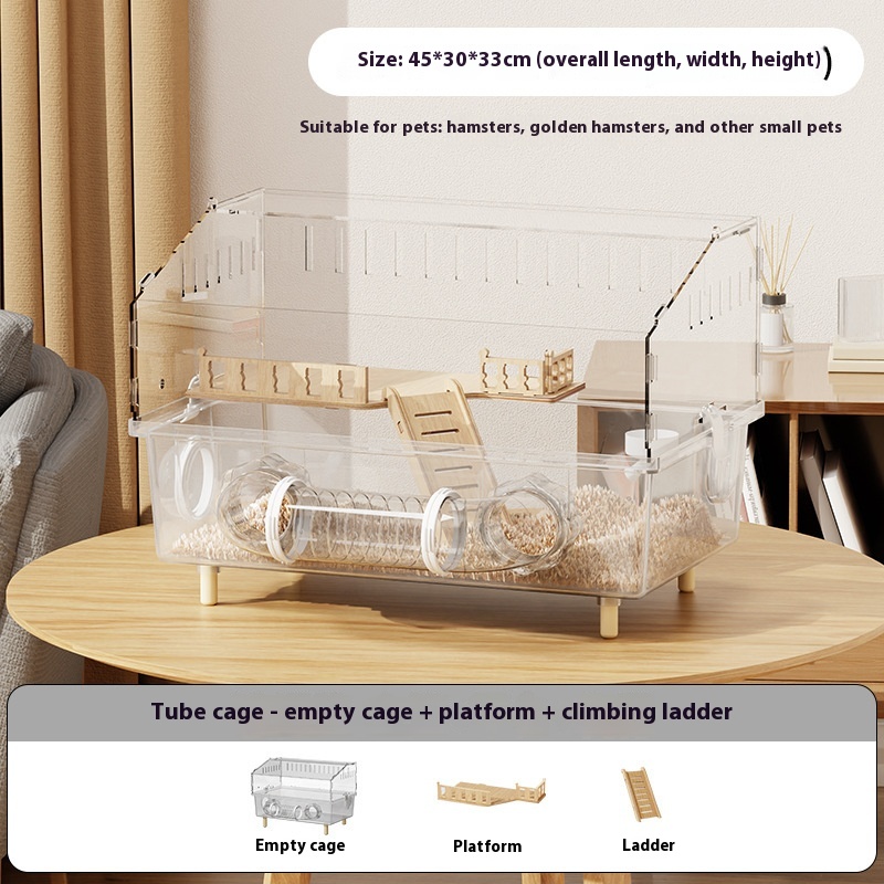Jaula para hámster, jaula para hámster, Villa de lujo, transparente, gran espacio, acrílico, hábitat para mascotas, casa para animales pequeños, accesorios para ratas enanas: Marrón oscuro