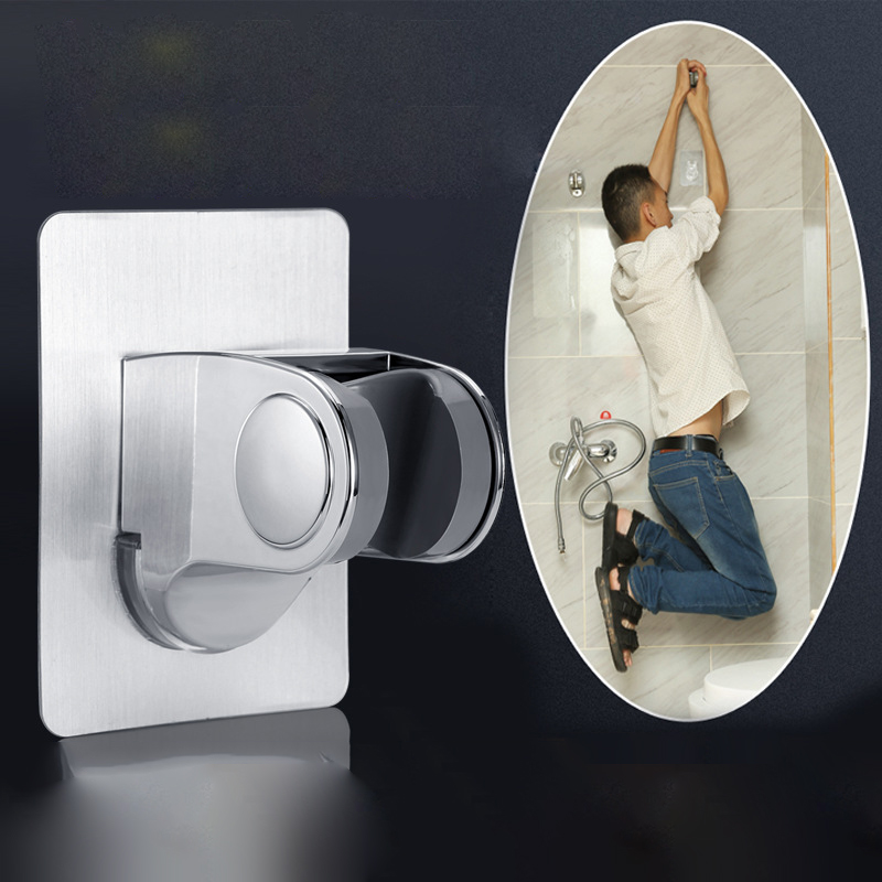 Soporte de alcachofa para ducha de baño, soporte de mano autoadhesivo ajustable, de succión, cromado pulido, montado en la pared