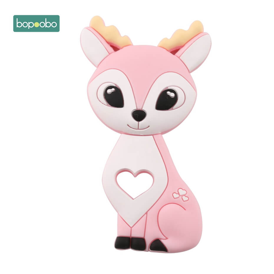 Bopoobo 1pc silikon snöflinga bitring julgran hänge stjärna jul rådjur för baby älg pepparkaka mansbaby bitring: Rosa sikahjort