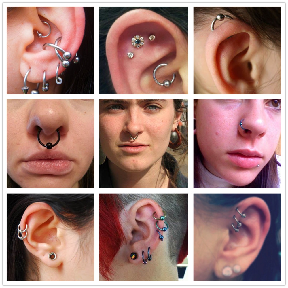 5 unids/lote de anillo cautivo de acero quirúrgico de colores mezclados, aro para la oreja, anillo para la nariz, aro para la oreja, cartílago del trago, Piercing, joyería para el cuerpo, pendiente