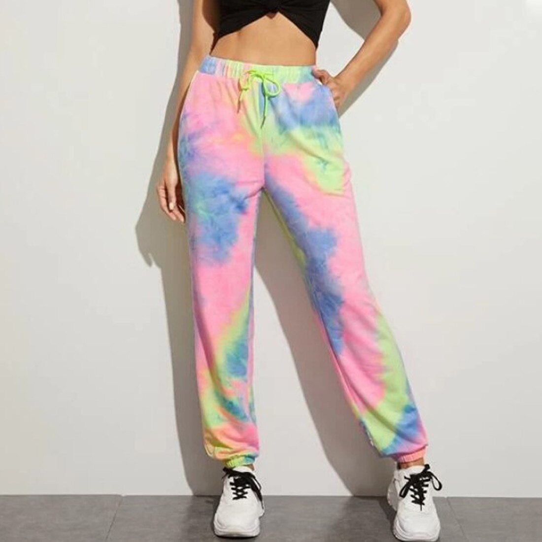 Tie Dye Streetwear Cargo Broek Vrouwen Preppy Stijl Meisje Outfits Hoge Waisted Straight Jogger Broek Gothic