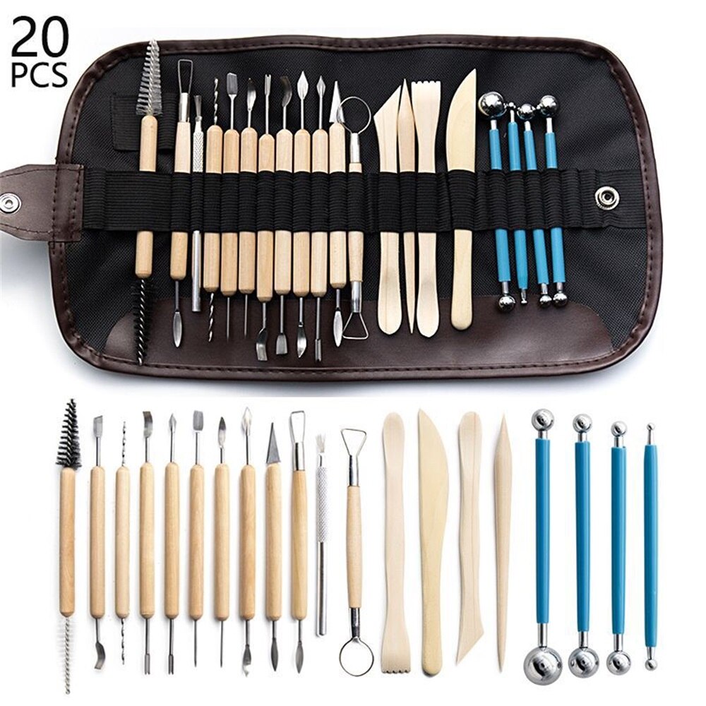 D&amp;D Pottery Clay Sculpting Tools Pottery Carving Tool Kit with Carrying Case Bag for Beginners Professionals Pottery Modeling: 20pcs set