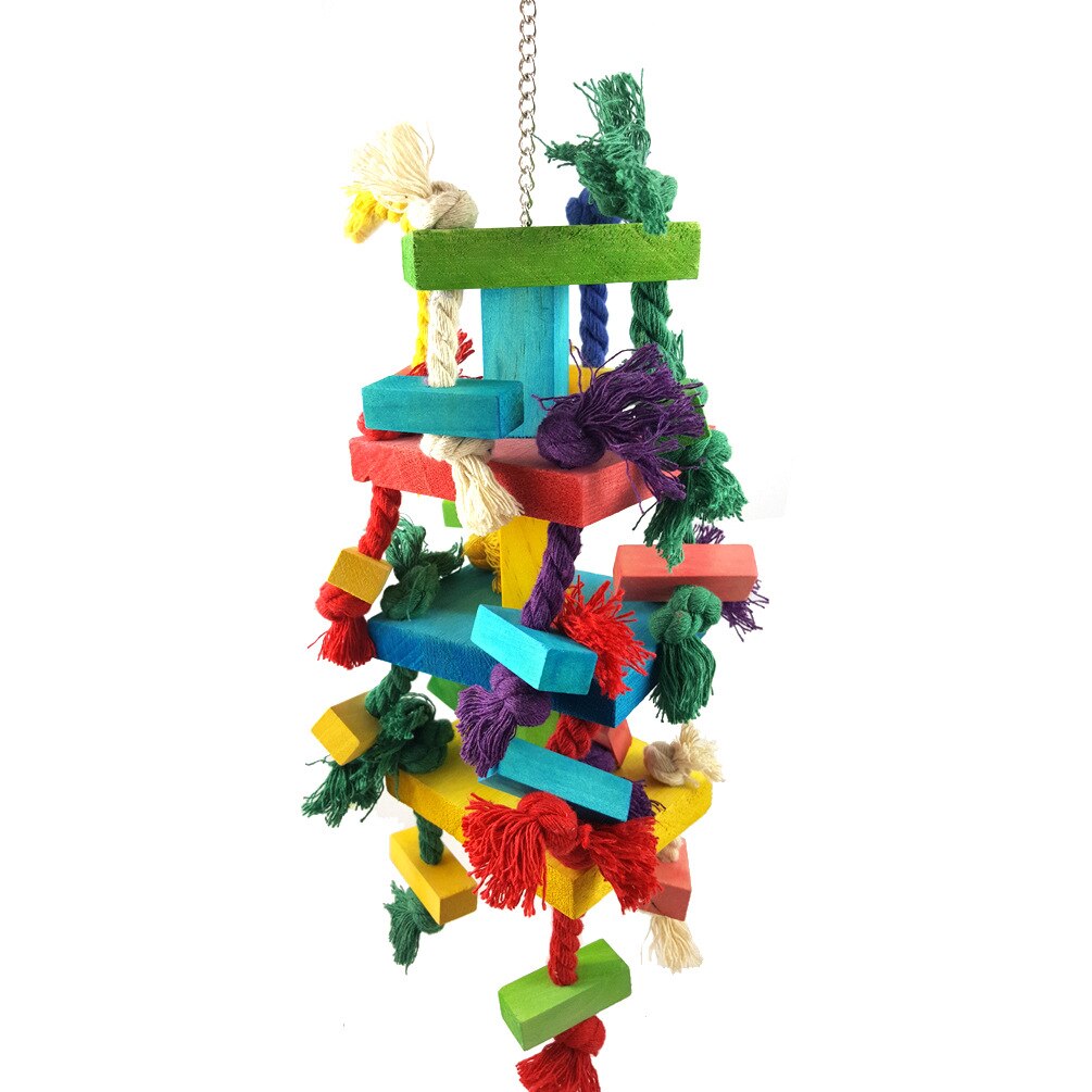 Juguetes para pájaros de colores grandes, cuerda de algodón, bloque de madera, tornos, loros, gorros, juguetes de cuatro capas, budgie accesirios para aves: Default Title