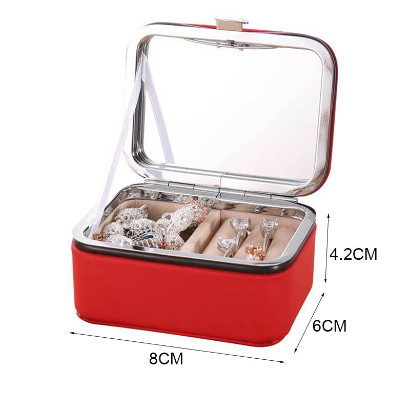 Leather Jewelry Organizer Ring Pendant Earrings Necklace Storage Box Women Jewelry Display Boxes Cosmetics Beauty Container Case: Flame red