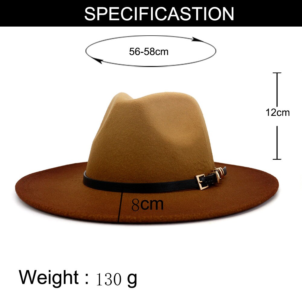 Schilderij wolvilt jazz fedora hoeden dames brede rand riem gesp fedora cowboyhoeden petten