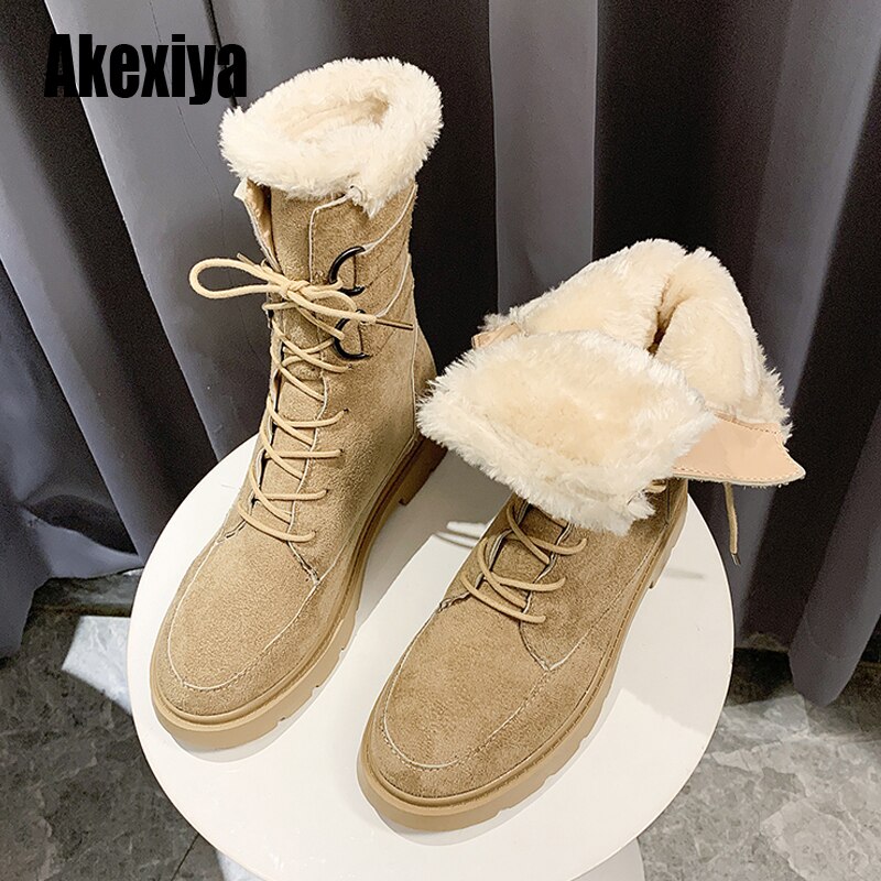 Pelz Stiefel Winter warm Mitte-Kalb Stiefel Für Frauen Schnee Schuhe Neue Stil Runde-Zehe Unterhose Auf Weibliche schnee Stiefel Damen Schuhe u336