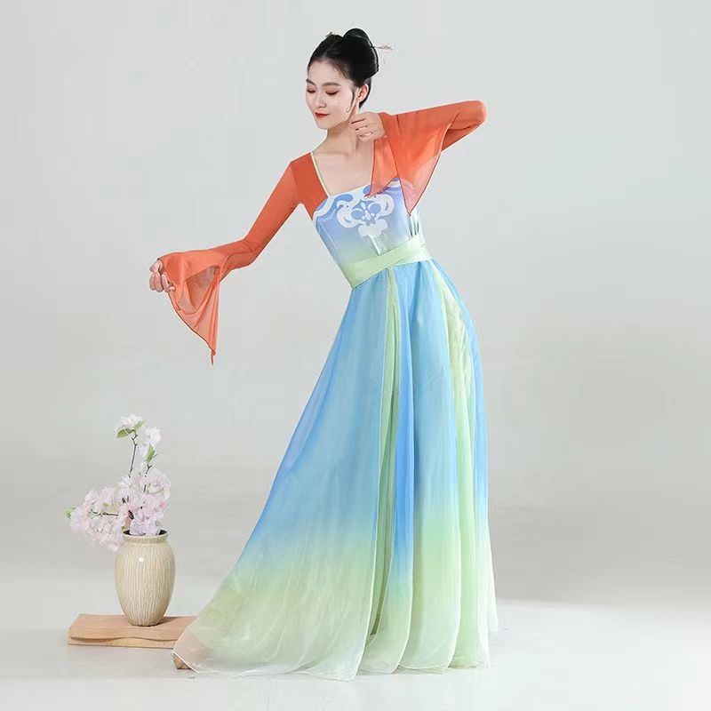 Vrouwen Klassieke Dans Kostuum Vloeiende Geleidelijke Pak Fee Praktijk Jurk Gaas Chinese Dans Optreden Podium Dagelijkse Danskleding