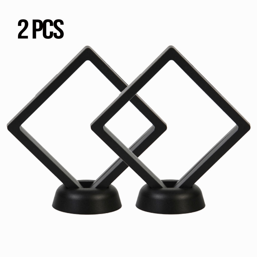2 stk sæt 90*90mm sorte 3d flydende mønt display smykker ramme holder æske etui stativ udsøgt opbevaringsstativ
