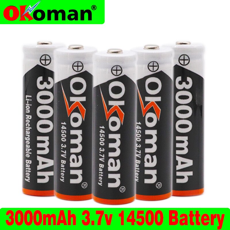 14500 3000mah 3.7 V lithium ion rechargeable Li-ion Battery batteries and LED flashlight,