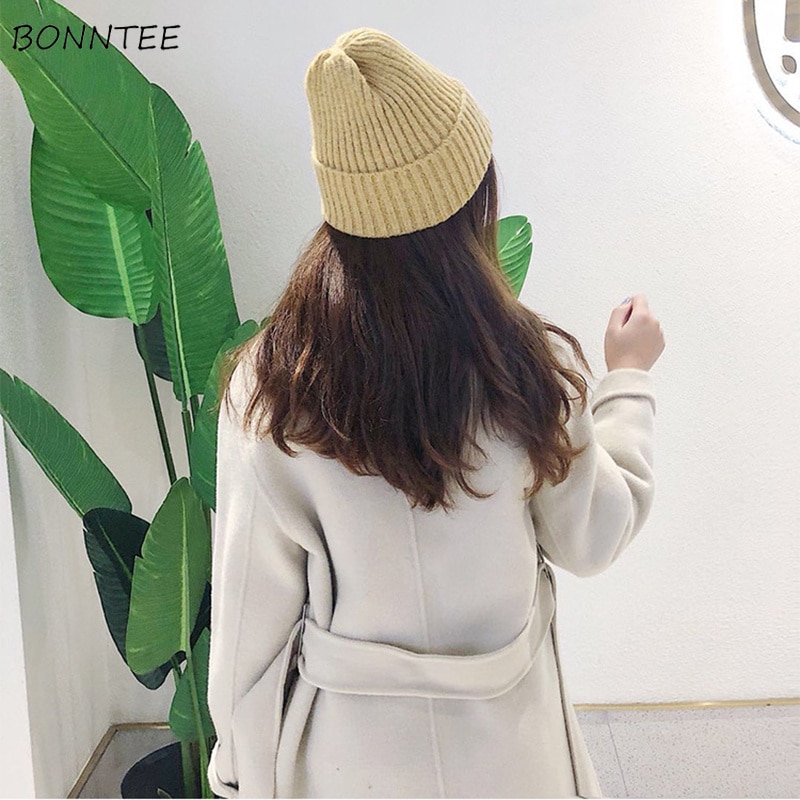 Huer kvinder solid strikket varm blød trendy hatte enkel koreansk stil dame uld afslappet kasketter matchende hue
