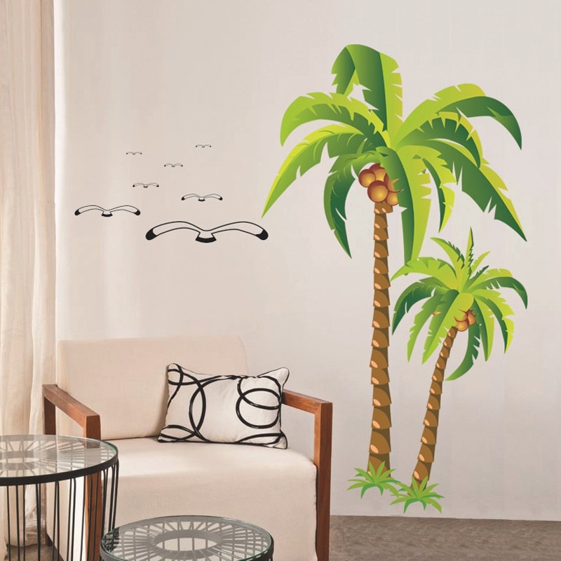 Coconut Palm Tree Sticker Tropische Strand Muurtattoo Woonkamer Achtergrond Sticker
