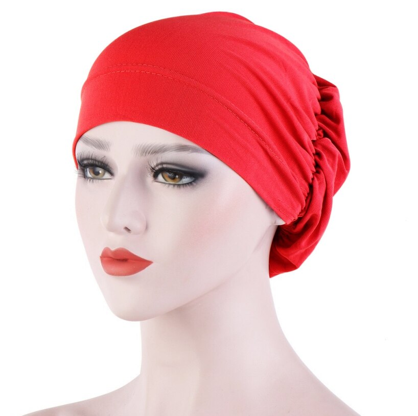 Vrouwen haaruitval sjaal elastisch dame kanker chemo pet moslim tulband hoed arab hoofddoek muts hoofddeksels skullies effen kleur: Rood