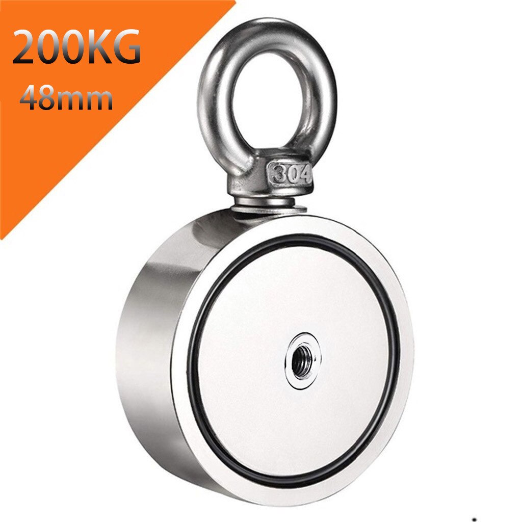 Double Sided Neodymium Fishing Magnets Strong 200/300/500KG Double Side Neodymium Metal Magnet Detector Fishing Kit+10M Rope: 48mm