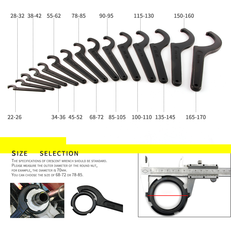 1 stk rund møtrik krog nøgle mølle holder halvmåne nøgle 22-26 34-36 38-42 45-52 55-62 85-105 90-95 165-170