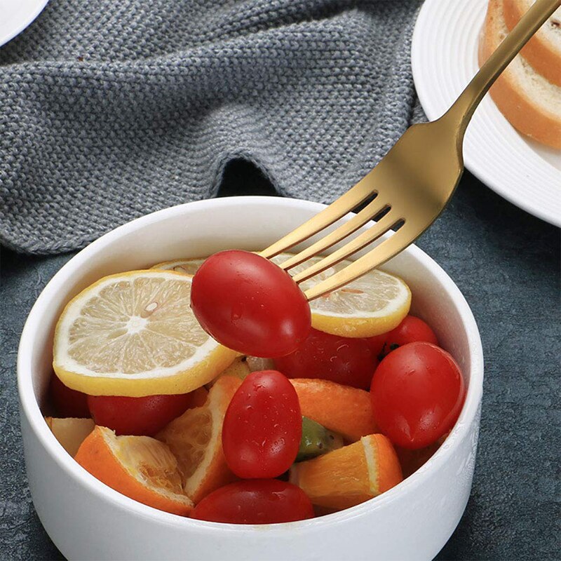 Rustfrit stål gyldne bestik knive gafler teskefulde sæt luksus spisestel western food køkken service bøf kniv kage gaffel