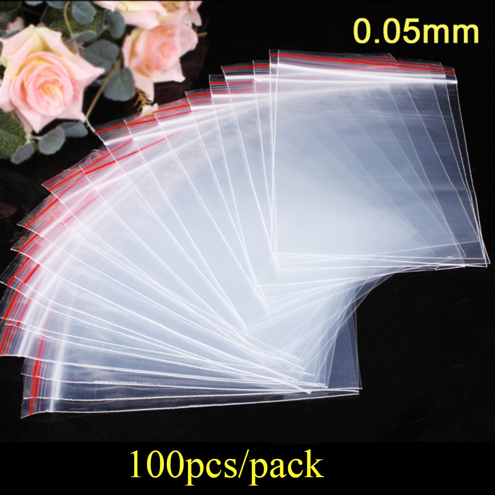 100pcs/pack Clear Reclosable Jewelry Zip With Lock Bag Plastic Self Adhesive Zipper Bag PE Pouch Poly Clear Bags