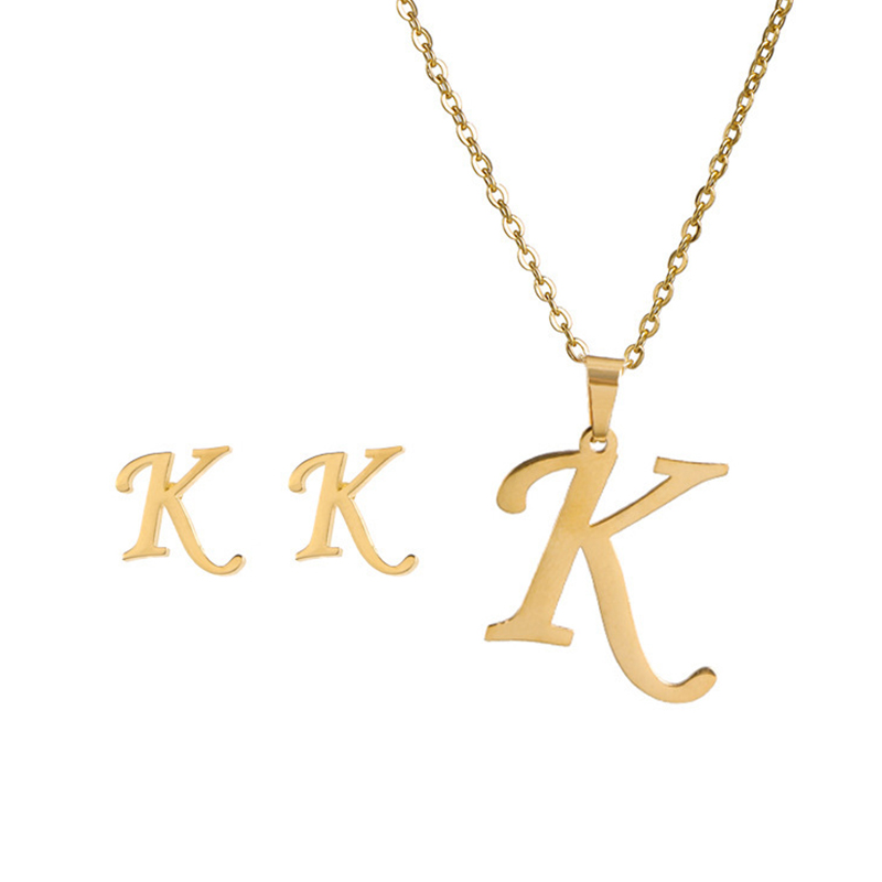 Edelstahl A-Z Alphabet Initial Halskette 26 Englisch Buchstaben Ohrringe Halskette Für Frauen einstellen Personalisieren Schmuck: Weiß / Antikes Kupfer überzogen