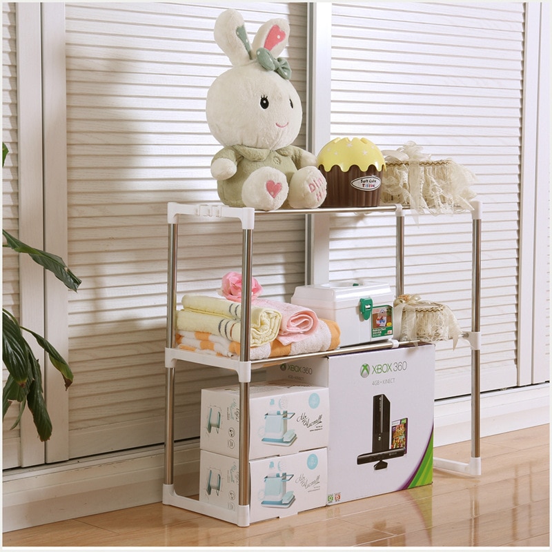 2-layer Stainless Steel Multi-function Microwave Oven Rack Retractable Kitchen Storage Organizer Storage Rack Shoe Rack Home