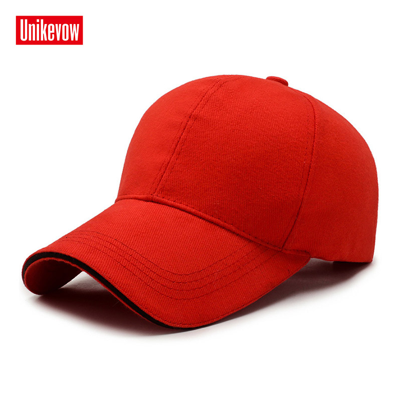 UNIKEVOW 100% cotton Simple style baseball cap For Men And Women Sports Leisure Hats Hip Hop Solid baseball cap: Red / Adjustable