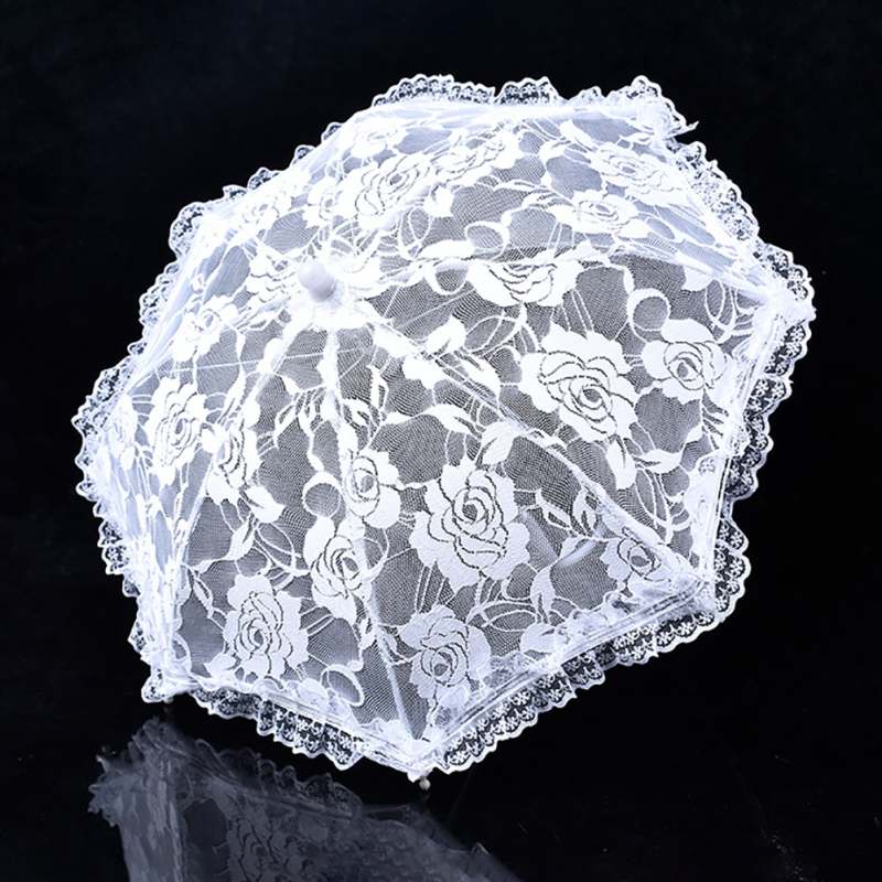 Sonnenschirm Baumwolle Stickerei Braut Regenschirm Weiß Elfenbein Spitze Sonnenschirm Regenschirm Hochzeit Regenschirm Dekorationen Foto Stütze: A7