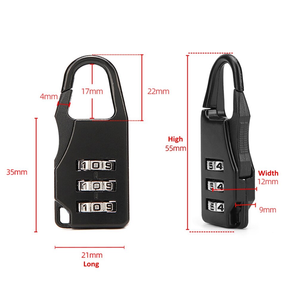 Small Chic Padlock Practical Suitcase Luggage Security Password Lock 3 Digit Combination Travel Accessories