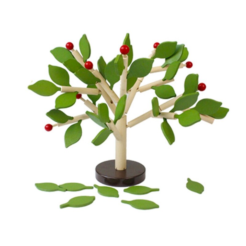 77HD Brain Game Wooden Blocks Toy Inserting Leaves Educational Play Preschool Table Toy Best: Green leaf