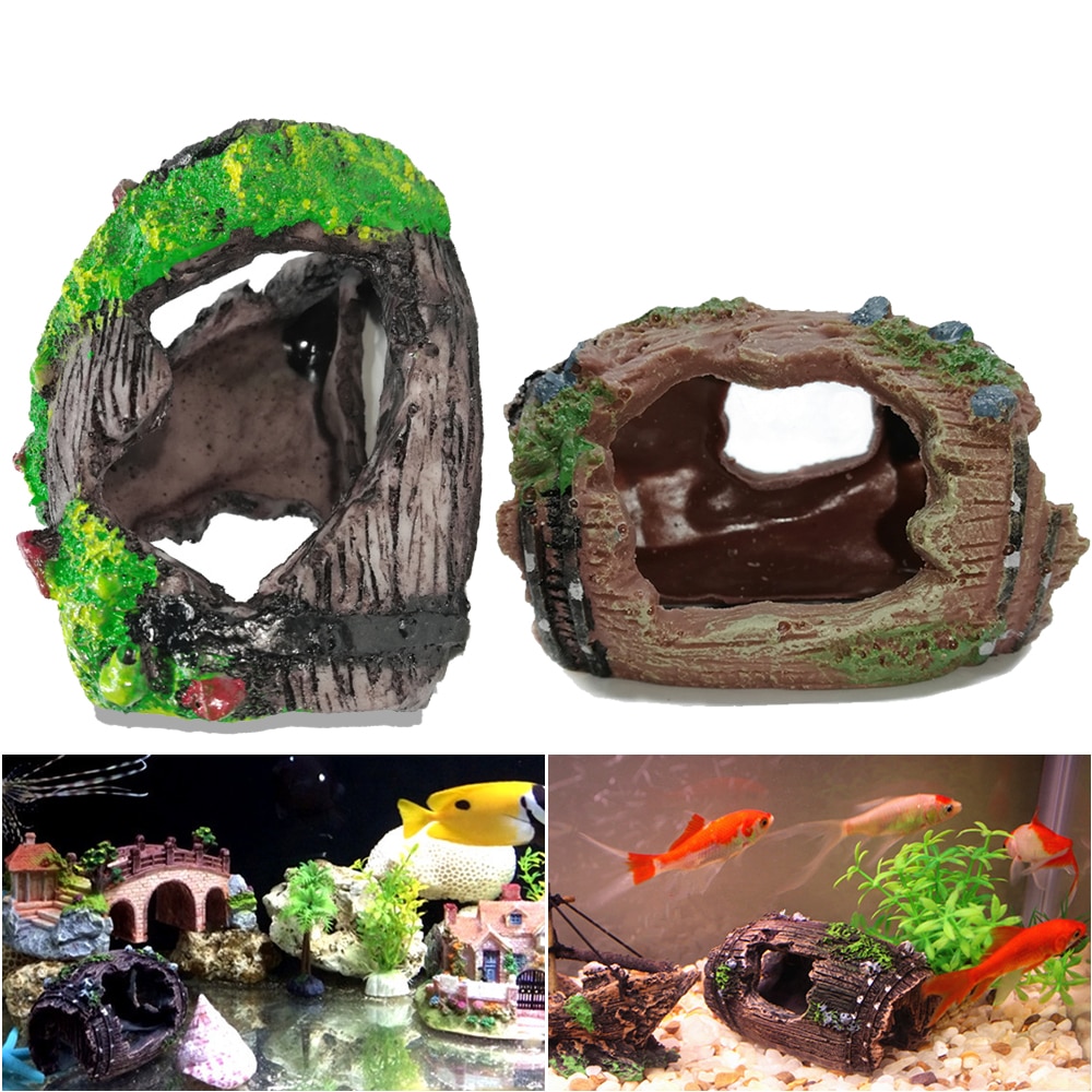 Hars aquarium ornamenten decoraties kunstmatige vat grot landschapsarchitectuur accessoires voor aquarium aquarium decoratie achtergrond