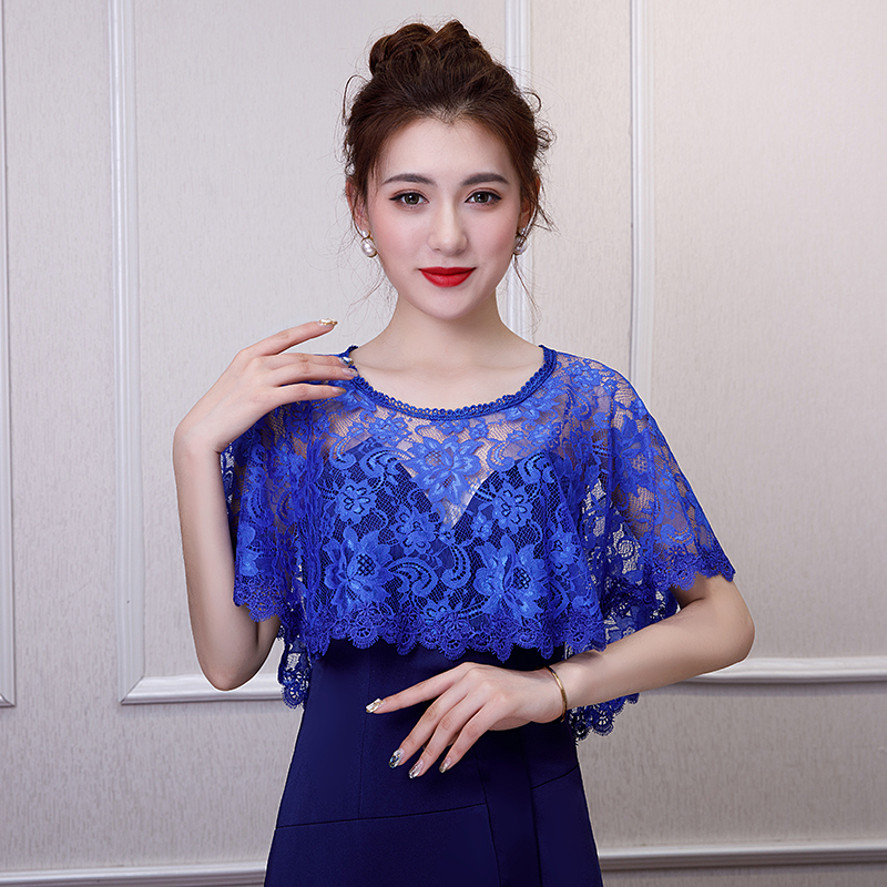 Veste de mariée élégante en dentelle bleu Royal, boléro, devant, court, Long derrière, élégante