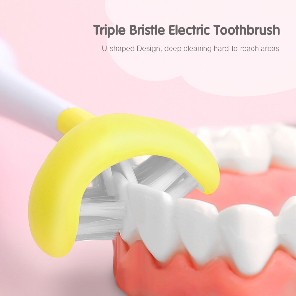 Electric Toothbrush for Kids with 3D Soft Brush 3 Brushing Modes 2 Min Timer Sonic Triple Bristle with Brush Head for Children