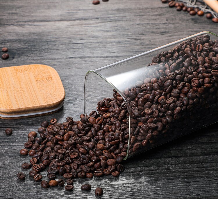 Factory Square Transparent Glass Sealed Storage Tank Seasoning Storage Bottles Milk Powder Candy Coffee Bean Jars