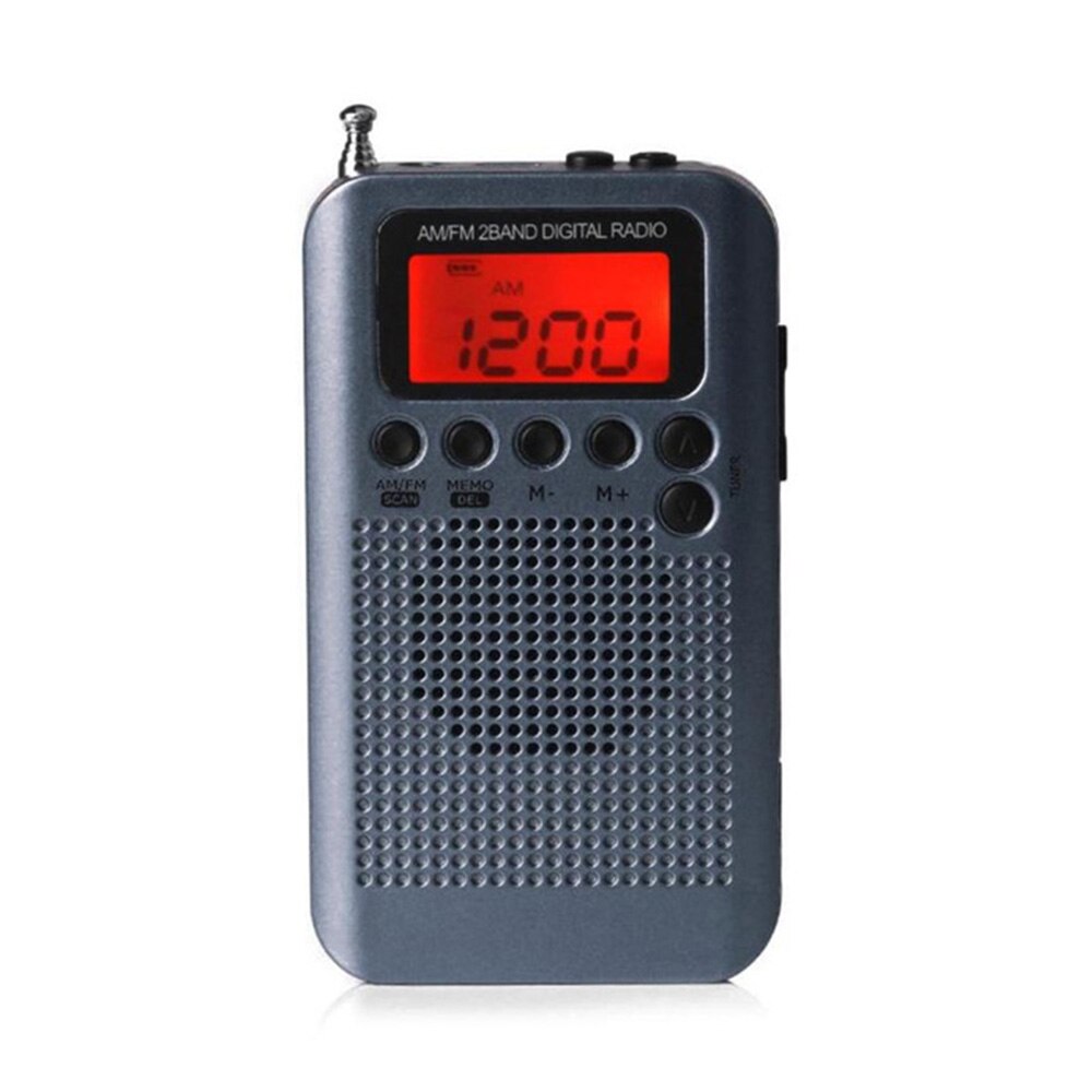 HRD-104 Portable AM / FM Stereo Pocket Radio 2-Band Digital Tuning Radio / Earphone Lanyard / 1.3 Inch LCD Display Screen: gray