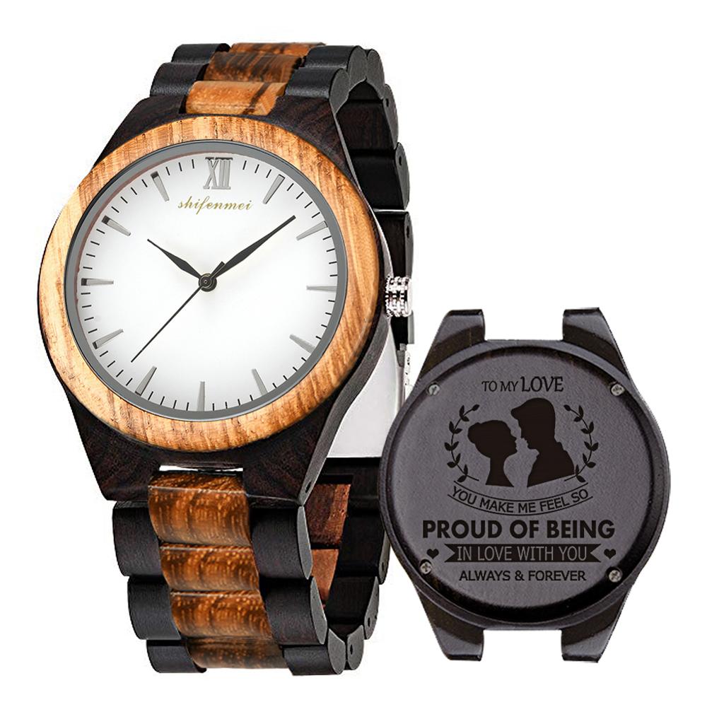 Shifenmei Holz Uhren Herren Gravur Männer Sport Uhren Quarz Armbanduhr Brauch Holz Uhr Relogio Masculino: zu Favorite Person1