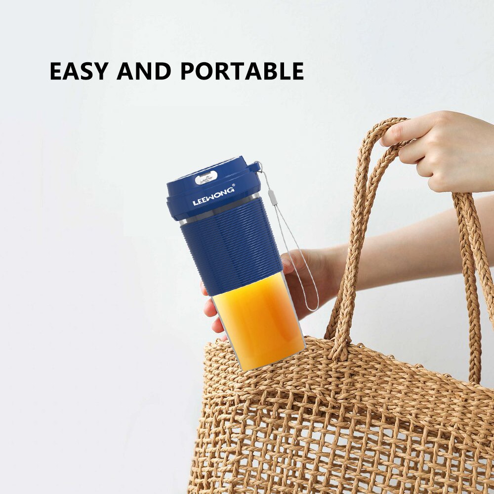 LEEWONG Portable Blender USB Mini Electric Travel Juicer Milkshake Smoothie Mixer 300ml Blue