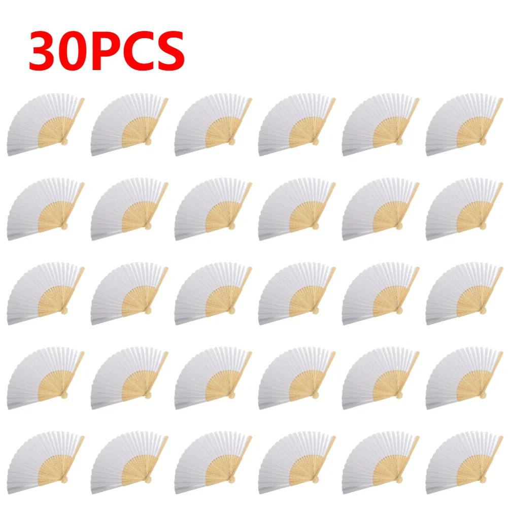 1-50pcs DIY Paper Bamboo Folding Fan Adults Children's Calligraphy Painting Practice Blank White Folding Fan Wedding: light yellow