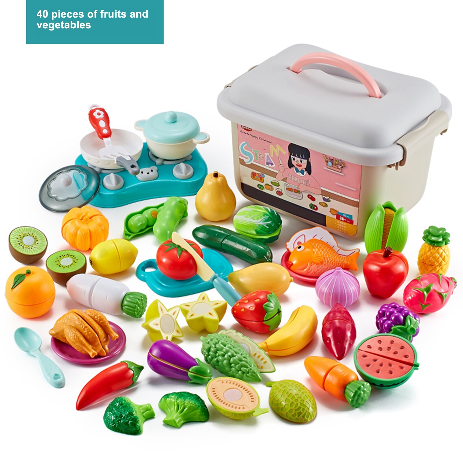 Newest Kitchen Cutting Pretend Play Toys Cute Snacks Vegetables and Fruits Cooking Cut Toys for Boys and Girls: 40PCS