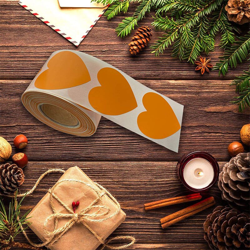 500pcs Splatter Target Label Stickers Orange Heart Shaped Stickers Valentine's Day Crafting Scrapbooking 2 Inch Adhesive Label