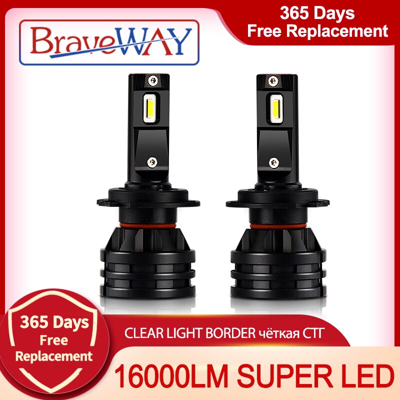 Braveway 16000LM Led Koplampen H1 H3 H4 H7 H8 H9 H11 HB3 HB4 9005 9006 Koplamp Voor Auto 'S Turbo led Lamp Voor Auto 12V Licht