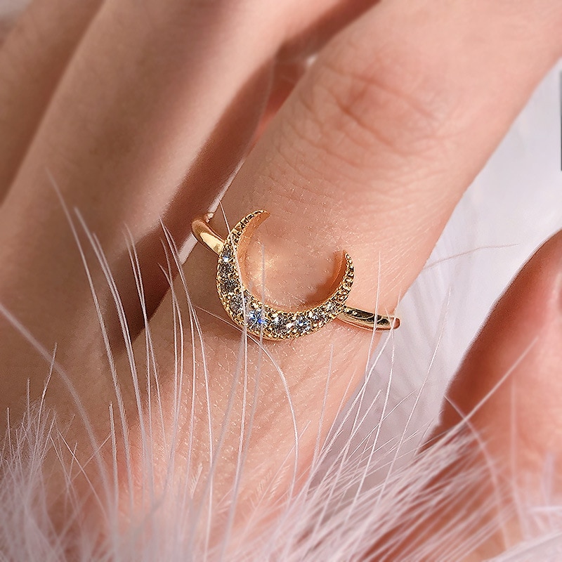 Zhouyang Ringen Voor Vrouwen Romantische Moon Crescent Zirkoon Licht Geel Goud Kleur Wedding Finger Ring Mode-sieraden KBR002