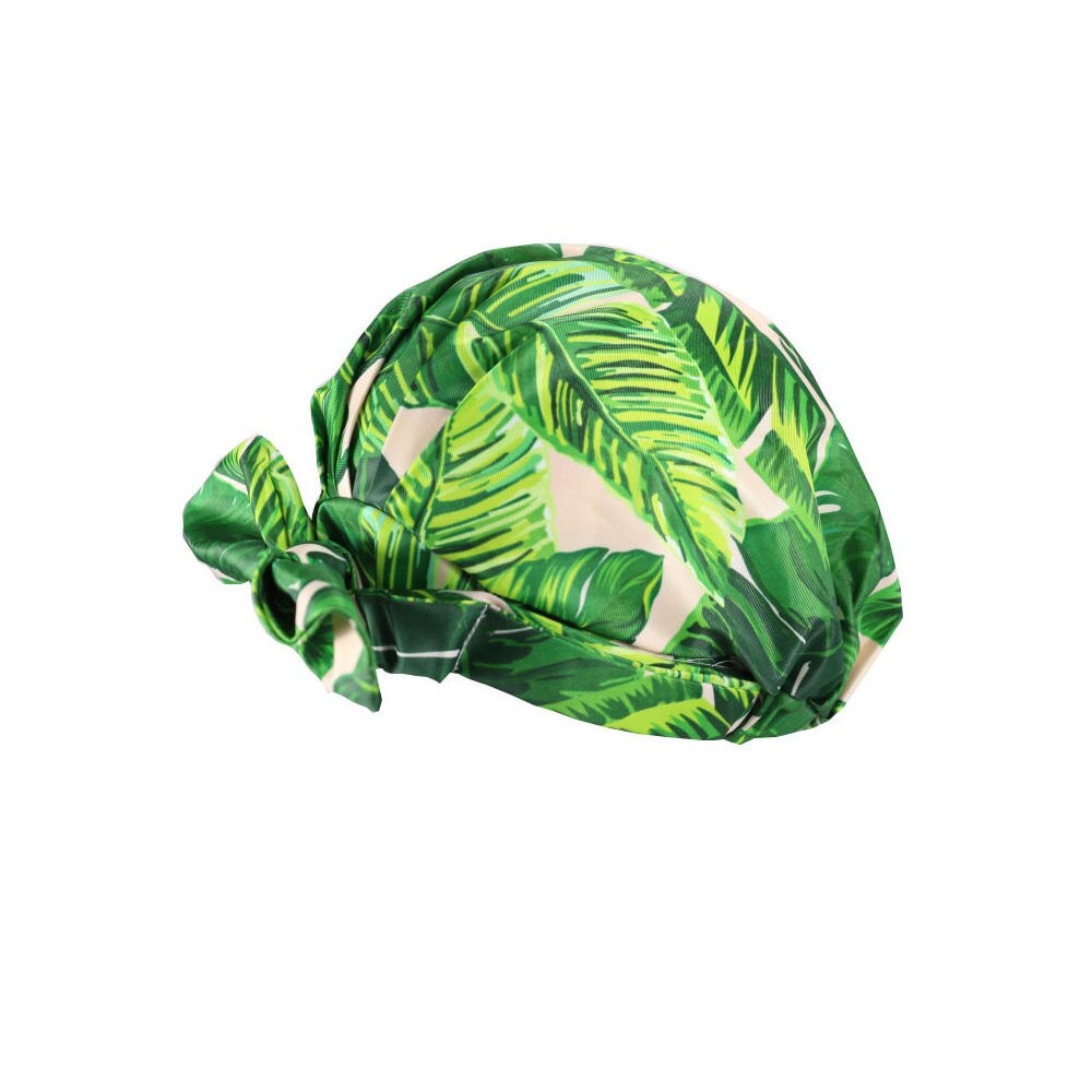 Bonnet de douche de luxe pour femmes, étanche, réutilisable, bonnet de bain, pour cheveux longs, grand Turban: Leaves Shower Cap