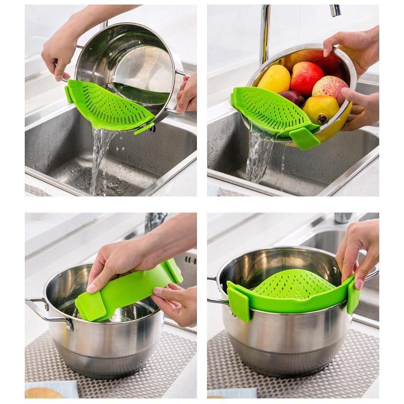 Silicone Pan Strainer Pan Strain Clip-on Pasta Food Convenience Various Colors Draining For Kitchen Tools