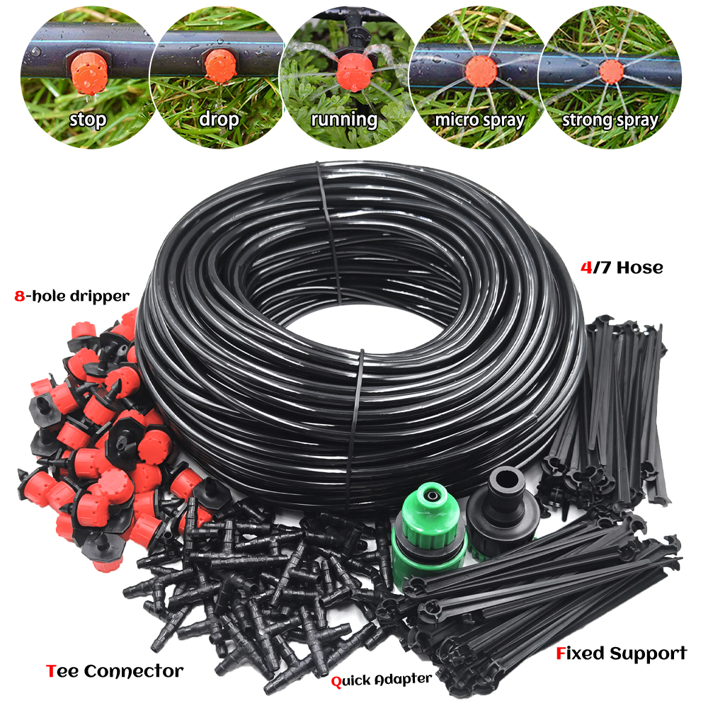 Greenhouse 10M-30M DIY Drip Irrigation System Automatic Watering Garden Hose Micro Drip Watering Kits with Adjustable Drippers